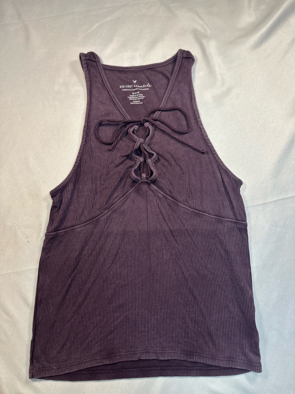 American Eagle Outfitters Plum Lace-Up Ribbed Tank